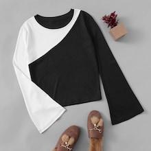 Romwe Colorblock Flounce Sleeve Tee