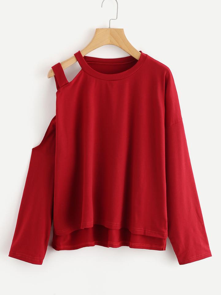 Romwe Cold Shoulder Dip Hem Tee