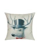 Romwe White Deer With Hat Print Linen Cushion Cover