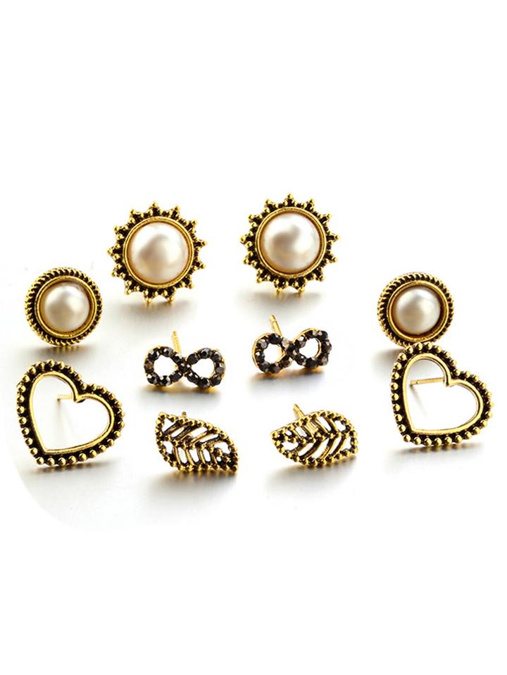 Romwe Open Hear Stud Earrings 5pairs