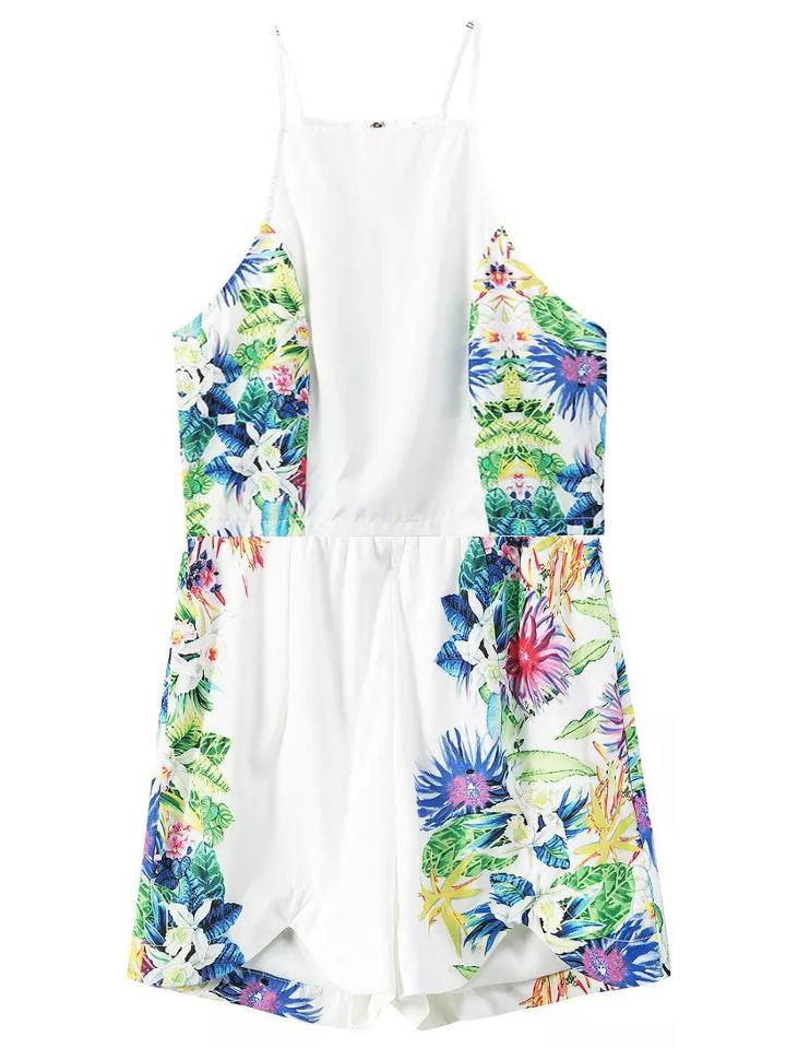 Romwe Spaghetti Strap Florals Top With Asymmetrical Shorts