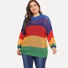 Romwe Plus Color Block Striped Sweater