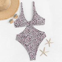Romwe Leopard Adjustable Strap Plunge Monokini