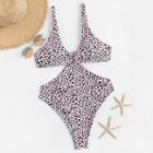 Romwe Leopard Adjustable Strap Plunge Monokini