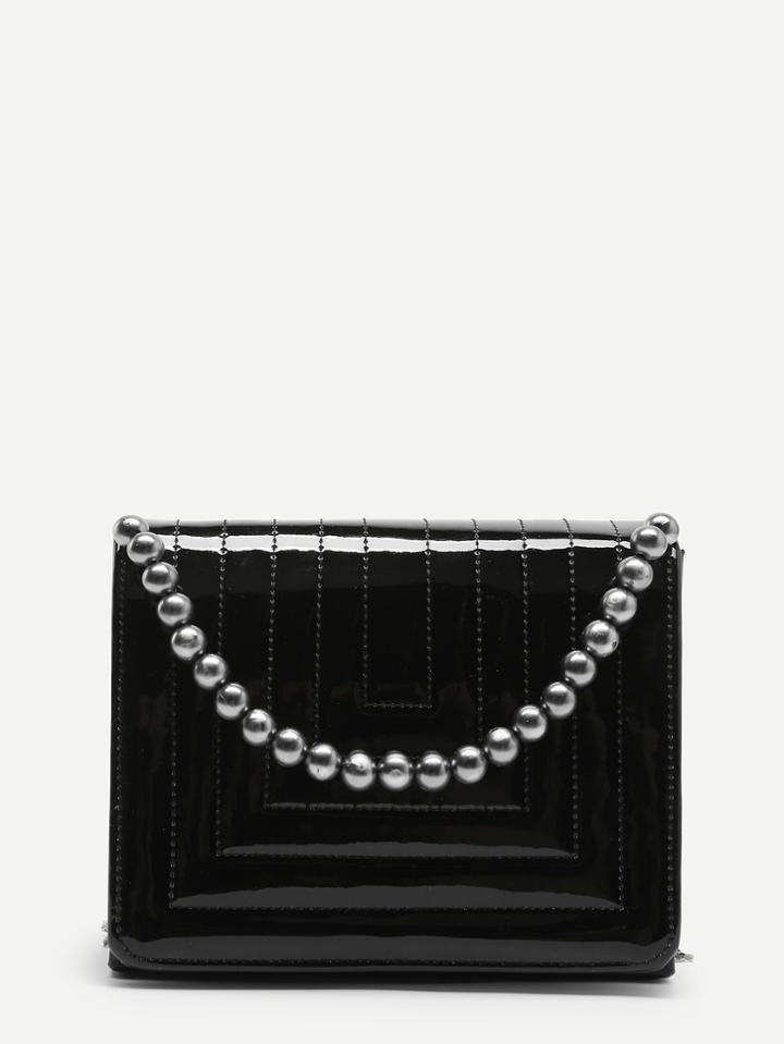 Romwe Faux Pearl Decorated Flap Chain Bag