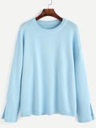 Romwe Blue Dropped Shoulder Seam Split Cuff Sweater