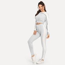 Romwe Two Tone Drawstring Top With Pants