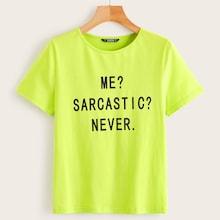 Romwe Neon Lime Slogan Print Top