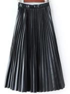 Romwe Pleated Pu Black Skirt