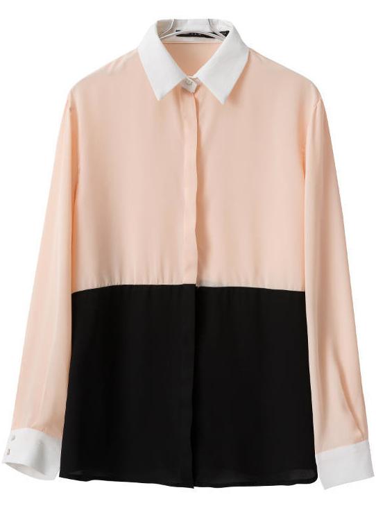 Romwe Buttons Color Block Blouse