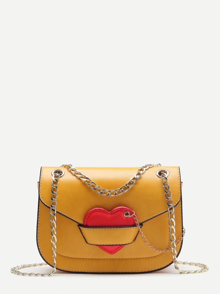 Romwe Contrast Heart Detail Crossbody Chain Bag