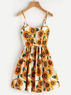 Romwe Random Sunflower Print Crisscross Back A Line Cami Dress