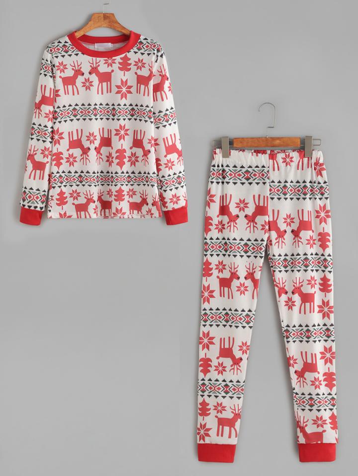 Romwe Christmas Print Sweatshirt With Elastic Waist Pants