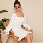 Romwe 80s Schiffy Eyelet Smocked Pep Hem Dress