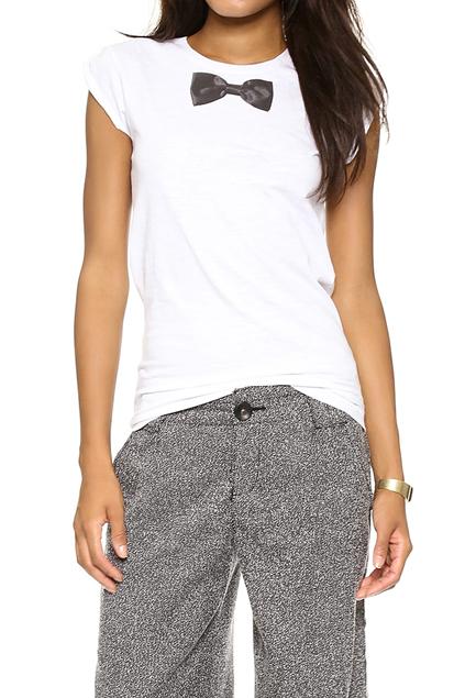 Romwe Bowknot Embellished White T-shirt