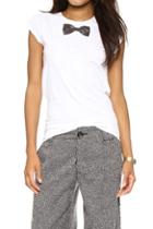 Romwe Bowknot Embellished White T-shirt
