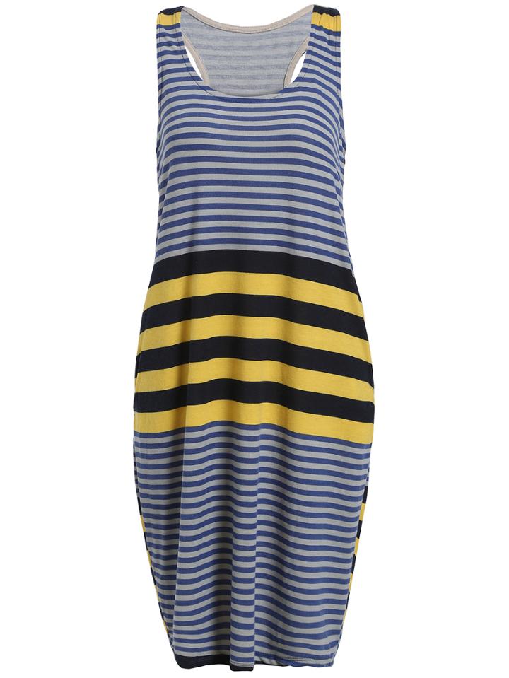 Romwe Sleeveless Striped Tshirt Dress