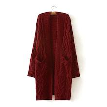Romwe Solid Drop Shoulder Cable Knit Coat