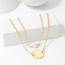 Romwe Disc Pendant Layered Chain Necklace