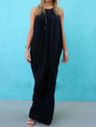 Romwe Black Halter Maxi Beach Dress