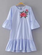 Romwe Bell Sleeve Ruffle Hem Embroidery Dress
