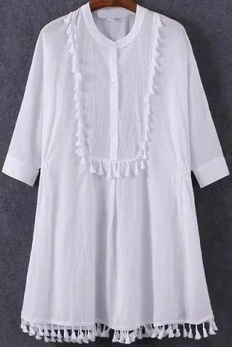 Romwe Half Sleeve With Tassel Shift Dress