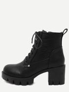 Romwe Black Faux Leather Lace Up Chunky Boots
