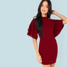 Romwe Tiered Flounce Sleeve Bodycon Dress
