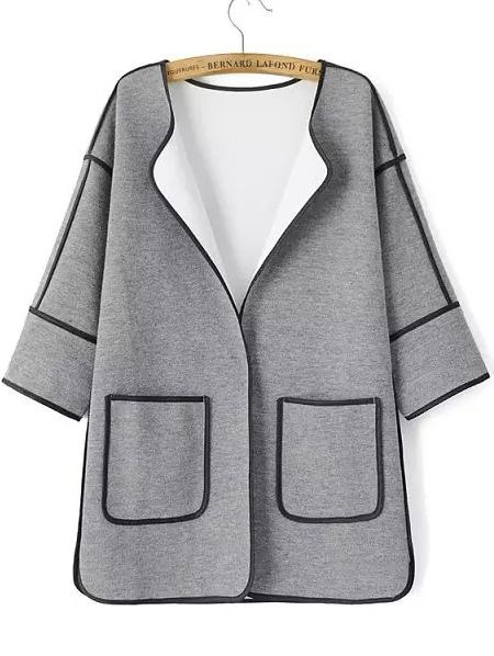 Romwe Contrast Edge With Pockets Loose Coat