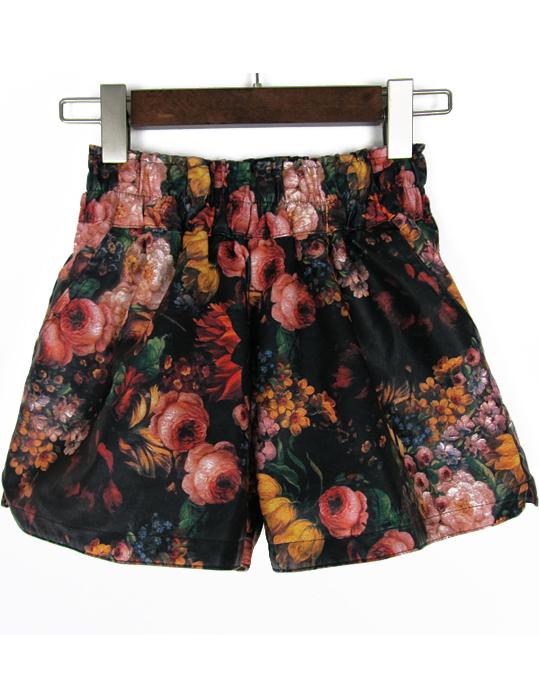 Romwe Red Floral Elastic Waist Pu Shorts