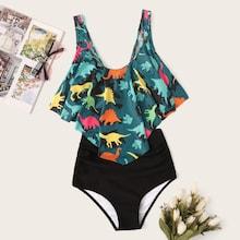 Romwe Cartoon Print Hanky Hem Bikini Set