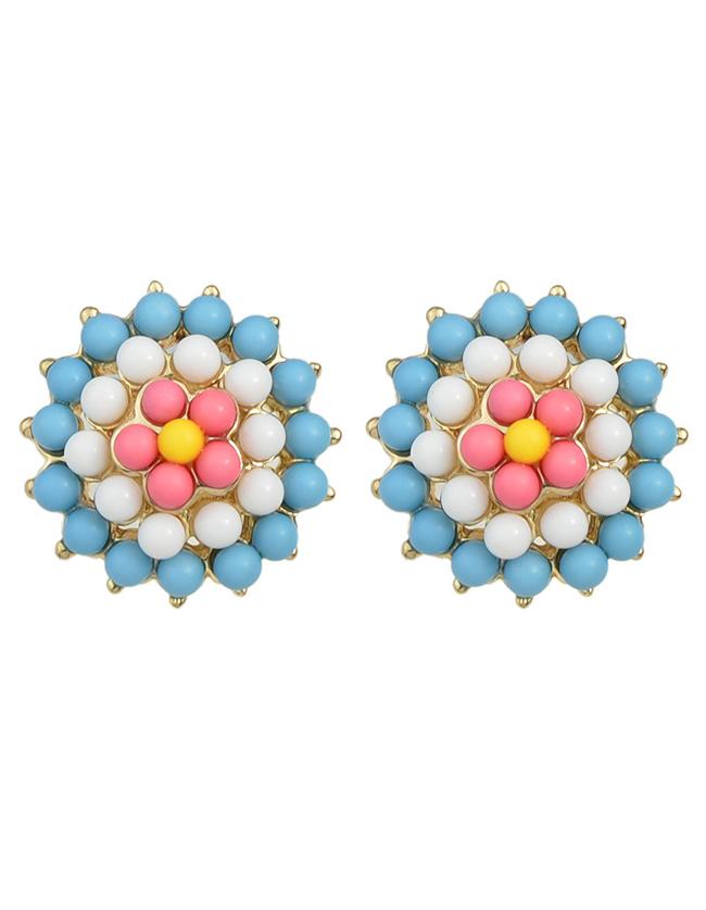Romwe Blue Gemstone Beads Flower Earrings