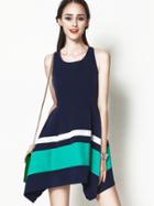 Romwe Color-block Striped Asymmetrical Dress