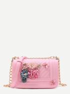 Romwe Flower & Butterfly Quilted Detail Pu Crossbody Bag