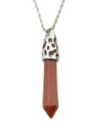 Romwe Coffee Stone Long Pendant Necklace