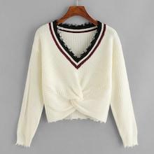 Romwe Contrast Trim Twist Hem Sweater