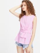 Romwe Twist Bow Belt Embellished Slim Fit Top