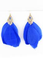 Romwe Vintage Star Favorite Distinctive Blue Feather Earrings