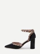 Romwe Black Pointed Out Studded Ankle Strap Pumps