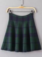 Romwe Green Plaid Flare Skirt