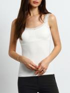 Romwe Straps Lace Insert Slim White Cami Top
