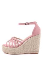 Romwe Pink Peep Toe Ankle Strap Wedges