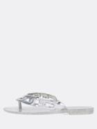 Romwe Silver Glitter Link Chain Flip Flops