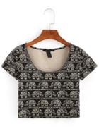 Romwe Elephant Print Crop T-shirt