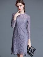 Romwe Purple Round Neck Long Sleeve Lace Dress