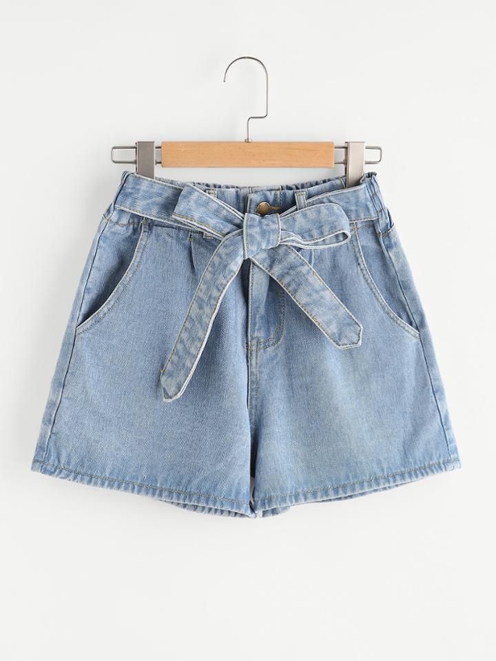 Romwe Self Tie Front Denim Shorts