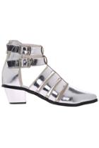 Romwe Romwe Hollow Zippered Pointed Silvery Sandals