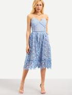 Romwe Hollow Out Fit & Flare Lace Cami Dress - Blue