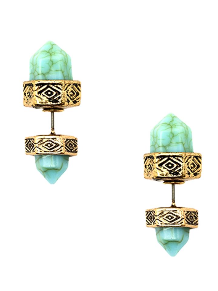 Romwe Silver Turquoise Dual Studs