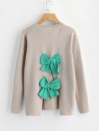 Romwe Bow Embellished Overlap Back Jumper